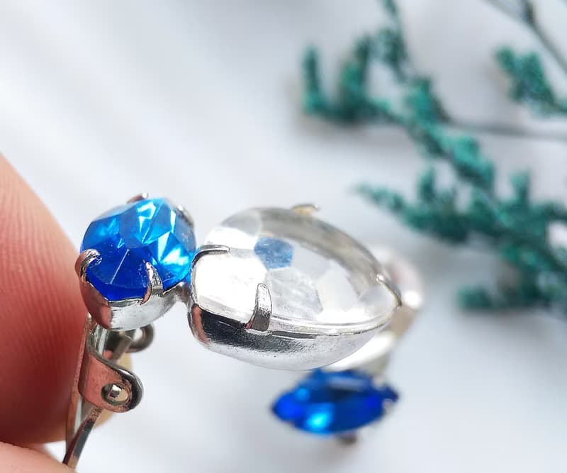 Vintage Jewelry 西洋古董飾品 藍白色調 雙鑽 夾式耳環