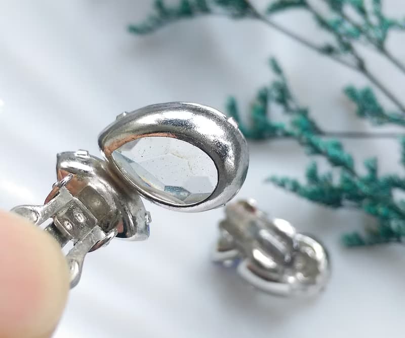 Vintage Jewelry 西洋古董飾品 藍白色調 雙鑽 夾式耳環