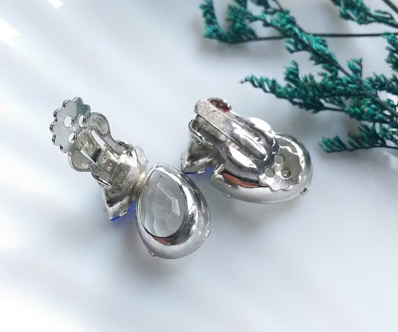 Vintage Jewelry 西洋古董飾品 藍白色調 雙鑽 夾式耳環