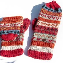 手織純羊毛針織手套/可拆卸保暖手套/內刷毛手套/觸控手套-夕陽