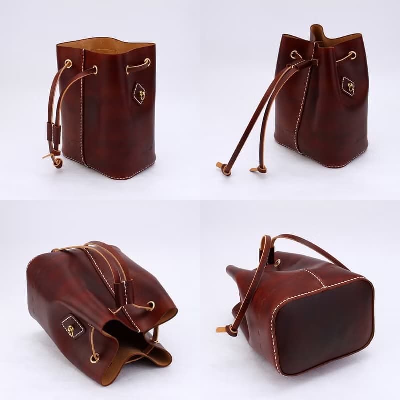 【切線派】水桶包純手縫植鞣革真皮女士肩背包方底 手染巧克力色