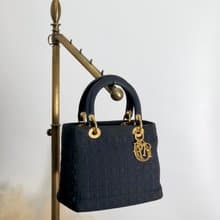 【 日本直送　名牌中古包 】Christian Dior レディディオール カナージュ ハンドバッグ ネイビー ナイロン vintage オールド ikb6ck