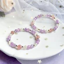 【丁香】紫鋰輝 粉晶 月光石 薰衣草紫水晶 14k包金S925純銀手鍊