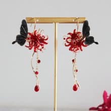 【彼岸花蝴蝶耳環】紅色彼岸花耳環  蝴蝶垂墜 耳環 耳夾