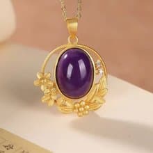 Natural Purple Gemstones MICA Pendants Necklaces No Chain Gold Plated Flowers
