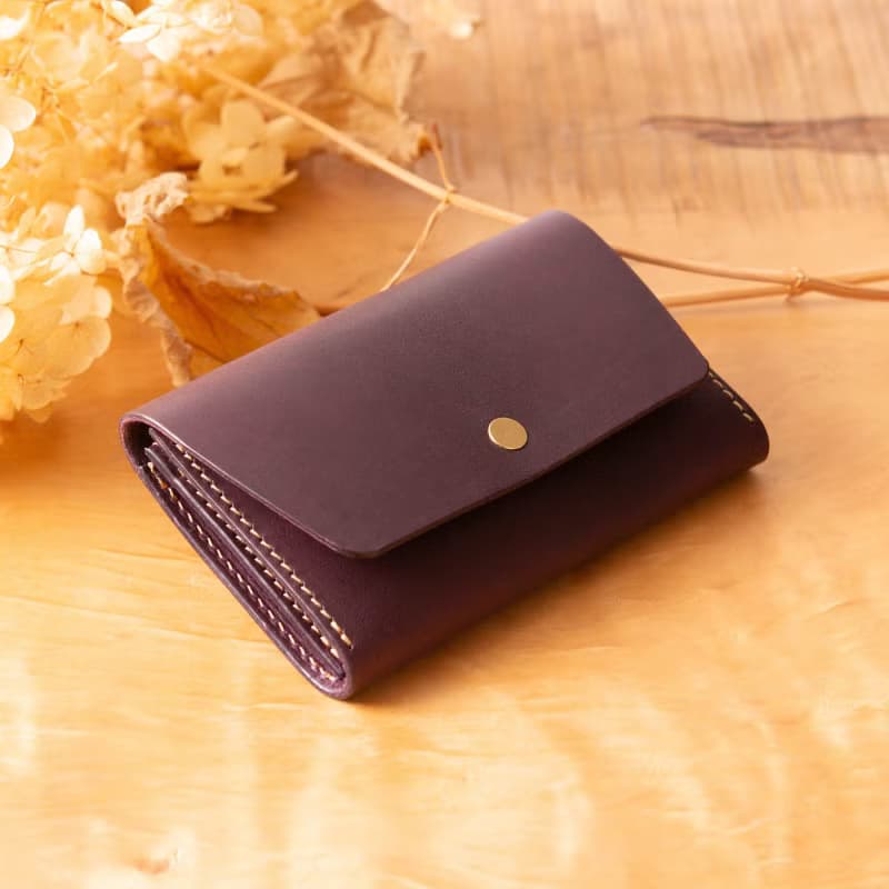 シンプルなマチつきカードケース 名刺入れ　Patan-card マチつき #Plum【入学祝】【就職祝】【カスタム可能なギフト】