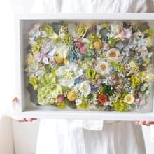 【特別な日のお祝い・誕生日・結婚祝い】カラフルフラワーズ_プリザーブドフラワーとドライフラワーの花盛りフレームB4サイズglassart_flowersart