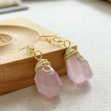 【高階粉晶】天然水晶原石耳飾 / 原創設計