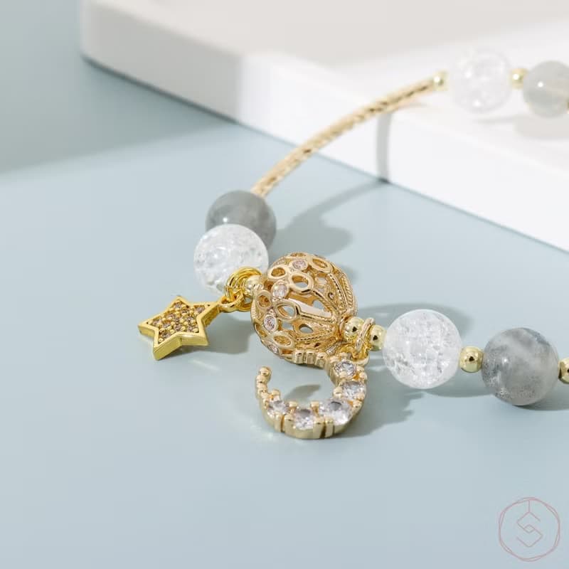 (創意+舒眠) 海棠花 | 拉長石 白水晶 | 天然水晶手鍊