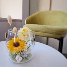 瑕疵花器出清_向日葵玻璃透明皮革提把開幕喬遷永生擴香桌花盆花