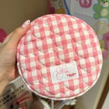 Sweetstore Supply原創玫粉格子可愛簡約清新收納圓餅包