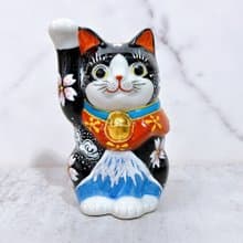 【櫻富招福】日本九谷燒櫻花白富士招財貓 | 櫻花白富士