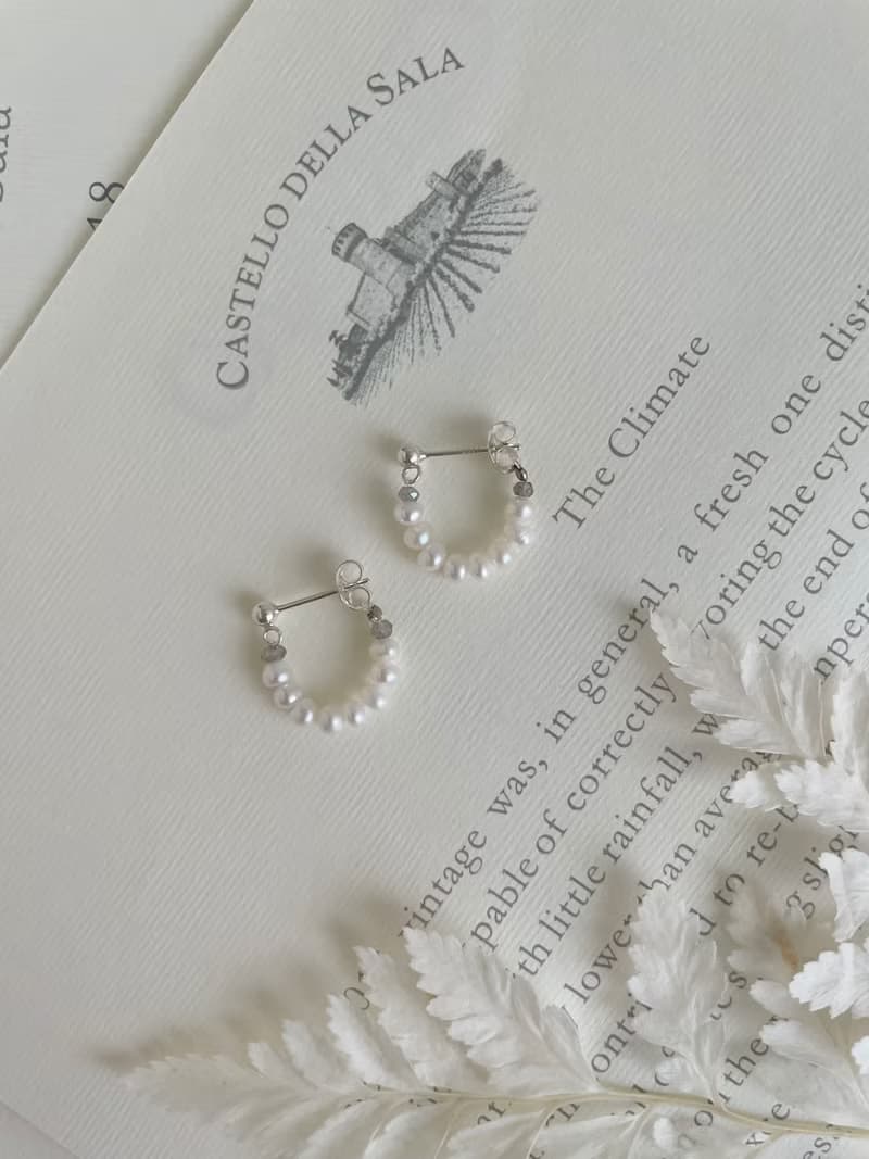 珍珠耳環 純銀耳環 天然淡水珍珠 拉長石 微笑珍珠耳環