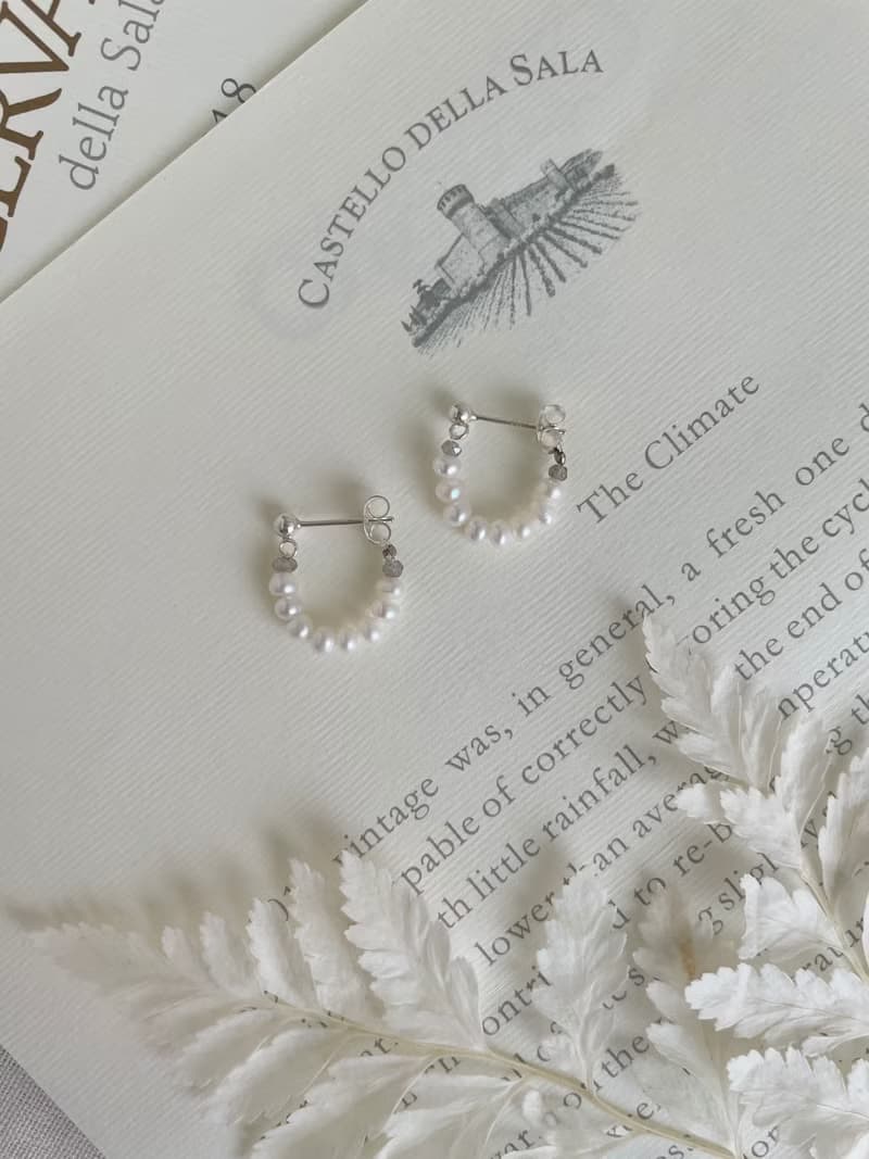 珍珠耳環 純銀耳環 天然淡水珍珠 拉長石 微笑珍珠耳環