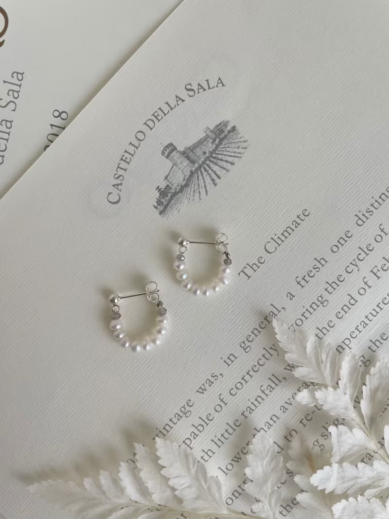 珍珠耳環 純銀耳環 天然淡水珍珠 拉長石 微笑珍珠耳環