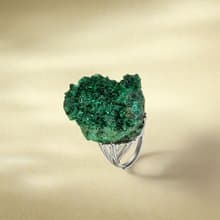 孔雀石活口戒指 隨形原石標本 火焰紋手工指環 S925銀 凝聚協調
