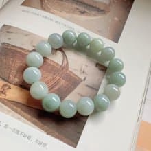 素心。天然翡翠12mm青綠色手鏈 貴人文藝闢邪平安 玉石長輩禮物