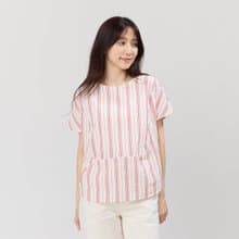Debbie 方型小蓋袖拼接棉質直條上衣(三色)