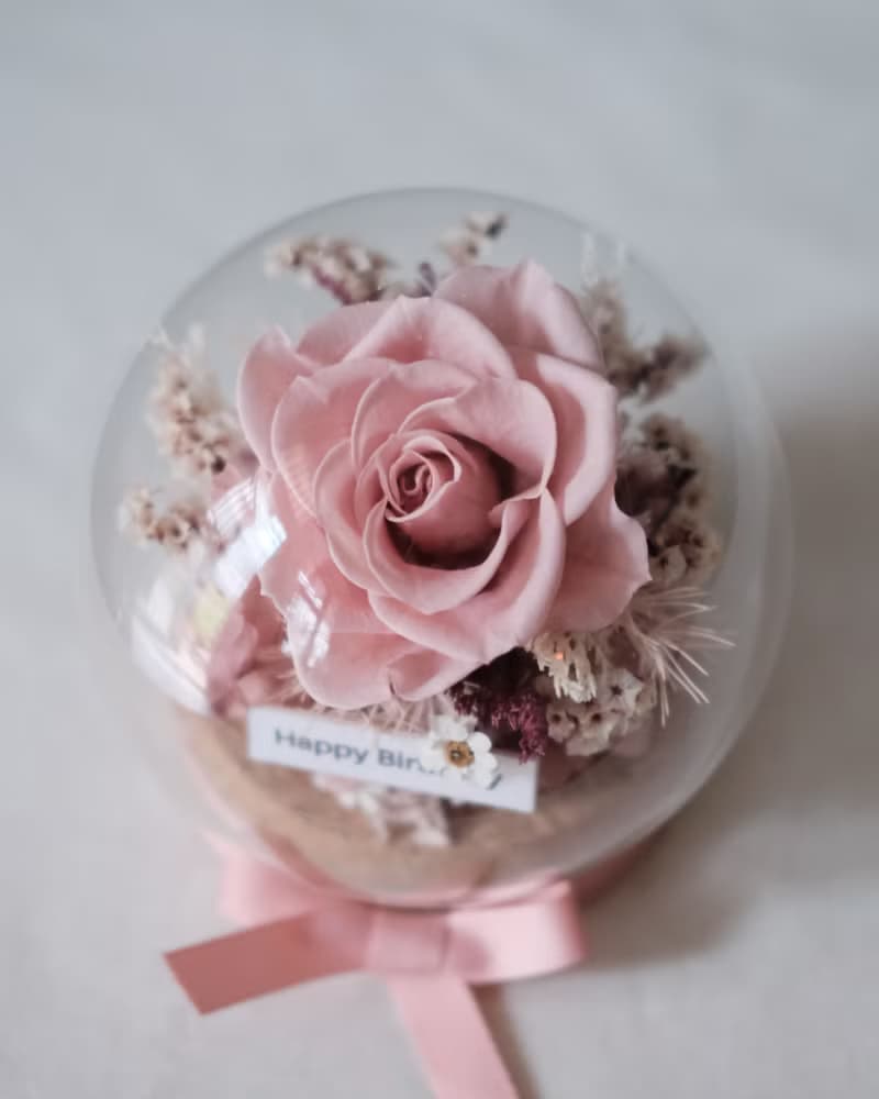 永生花玫瑰玻璃盅/附禮盒提袋卡片/生日禮物/情人節/七夕禮物