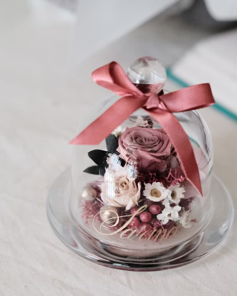 永生花康乃馨/玫瑰單朵(小)玻璃盅/附禮盒提袋卡片/生日禮物