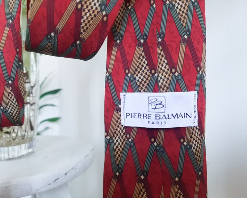 PIERRE BALMAIN 復古絲綢領帶抽象 80 年代 Balmain 領帶法國製造