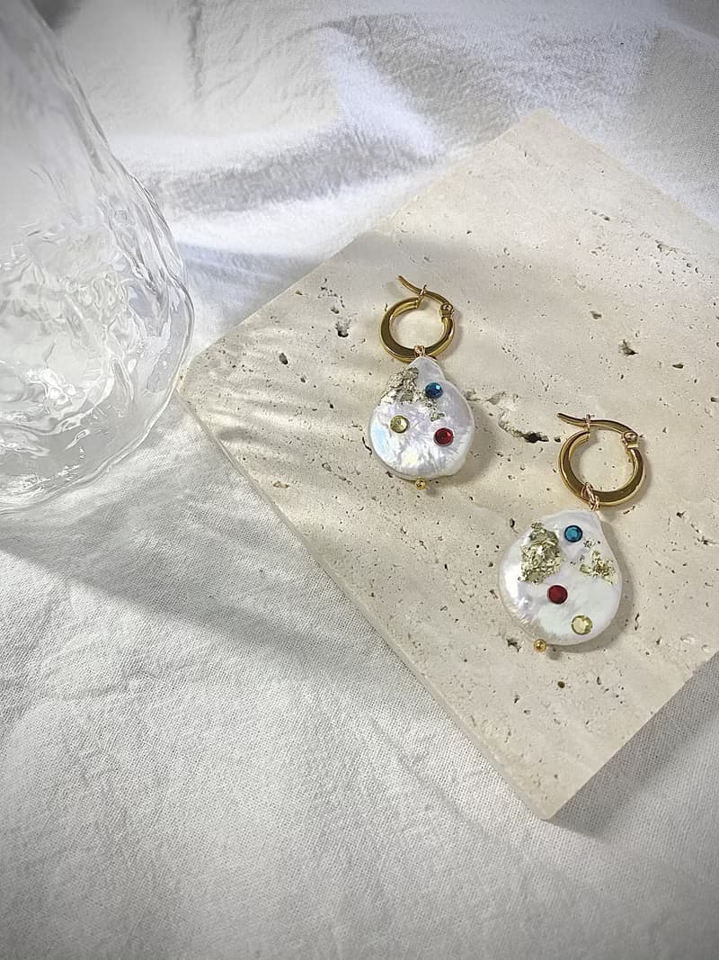 唐頓莊園  復古輕奢天然巴洛克珍珠耳環18K注金耳飾