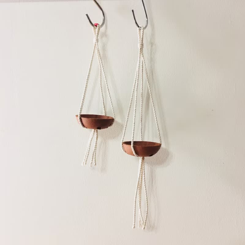 MACRAME  手工空氣鳳梨吊飾 小瓦紅陶掛盆 空氣鳳梨支架-不含植物
