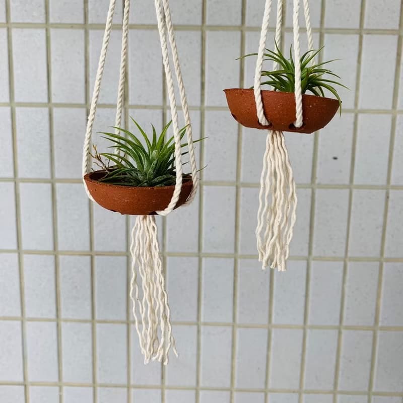 MACRAME  手工空氣鳳梨吊飾 小瓦紅陶掛盆 空氣鳳梨支架-不含植物