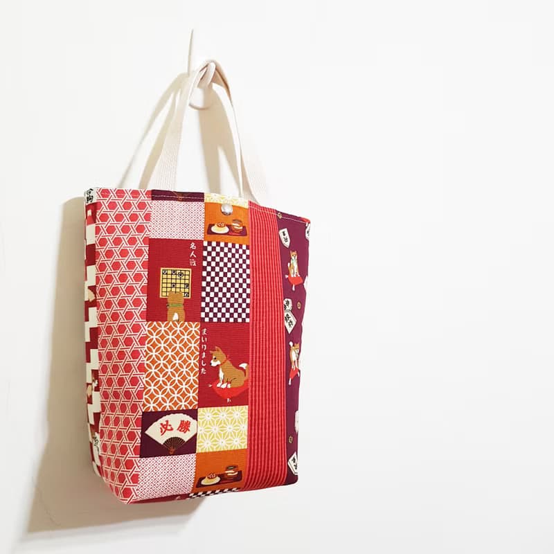 【日式傳統花紋-紅】出門隨手袋!! 雙杯沒問題!! 托特包 手提袋
