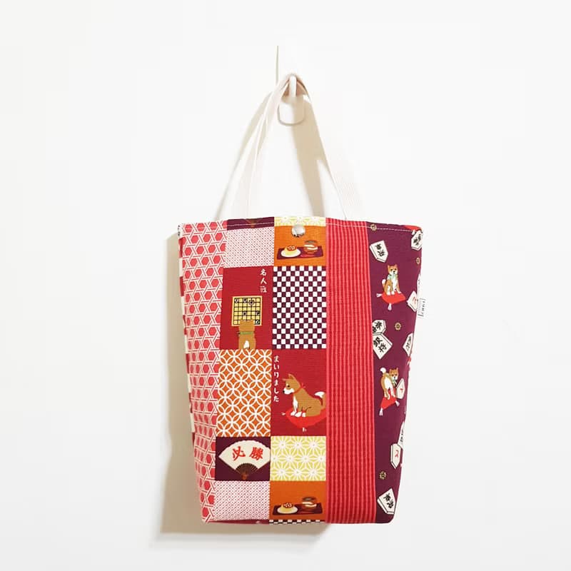【日式傳統花紋-紅】出門隨手袋!! 雙杯沒問題!! 托特包 手提袋