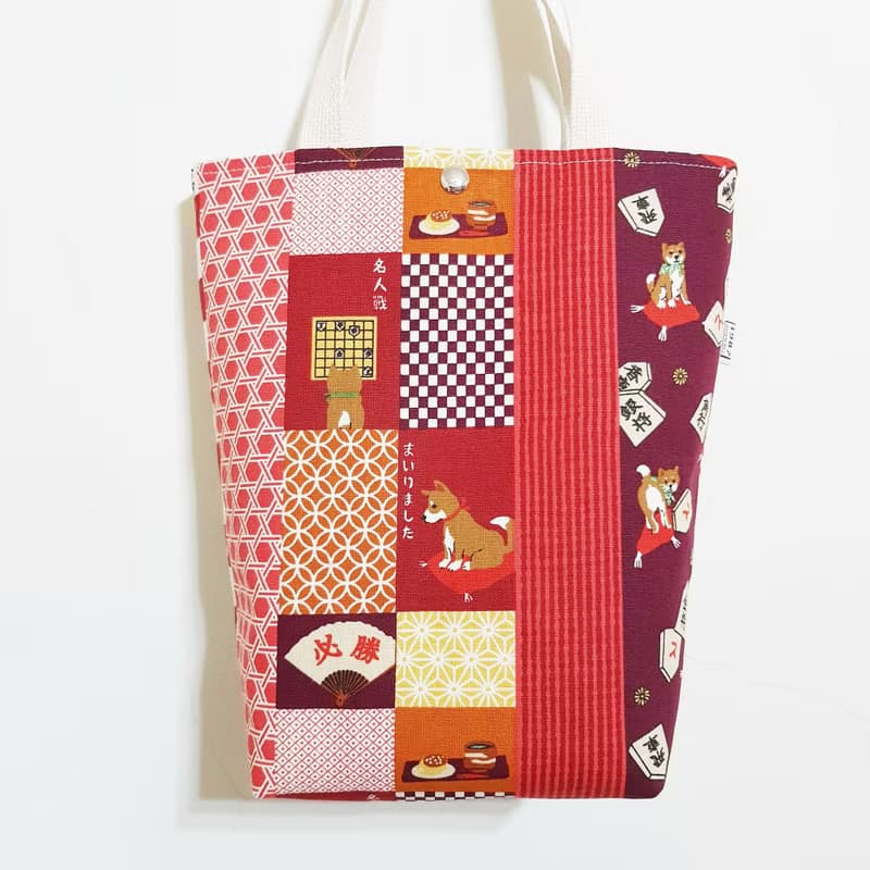 【日式傳統花紋-紅】出門隨手袋!! 雙杯沒問題!! 托特包 手提袋