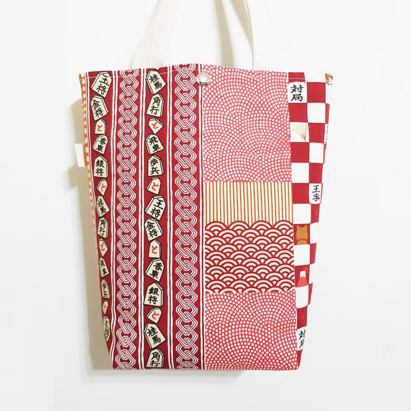 【日式傳統花紋-紅】出門隨手袋!! 雙杯沒問題!! 托特包 手提袋