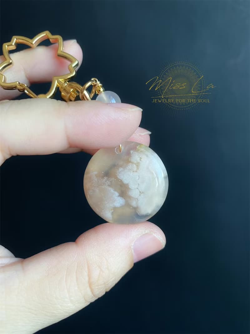 櫻花瑪瑙 水中花 花型 鑰匙圈 包掛 閨密 天然石 生日禮物