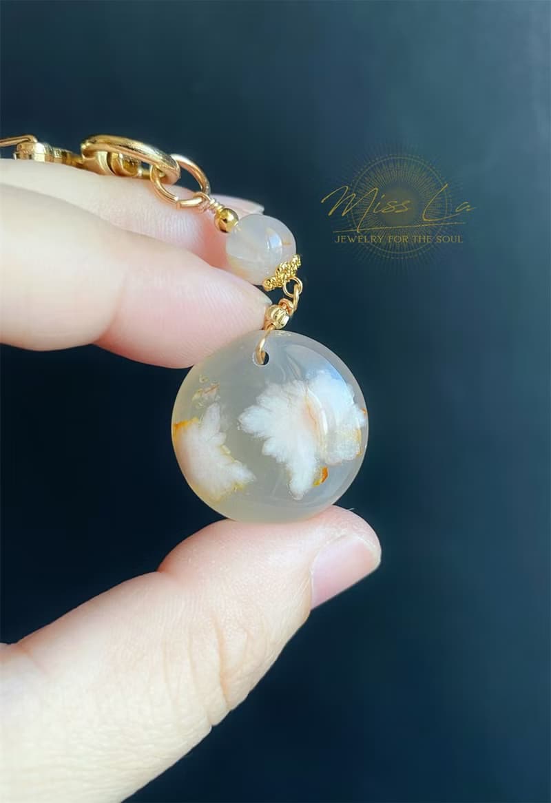 櫻花瑪瑙 水中花 花型 鑰匙圈 包掛 閨密 天然石 生日禮物