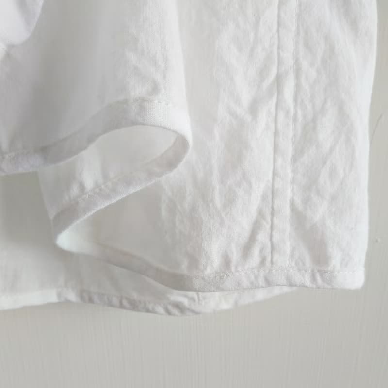 小V領八分袖衫  水洗棉  白