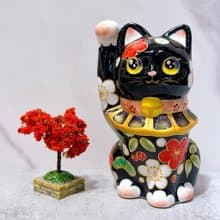 【松竹聚福】日本清水燒招財貓 | 色繪 - 黑地 松竹梅