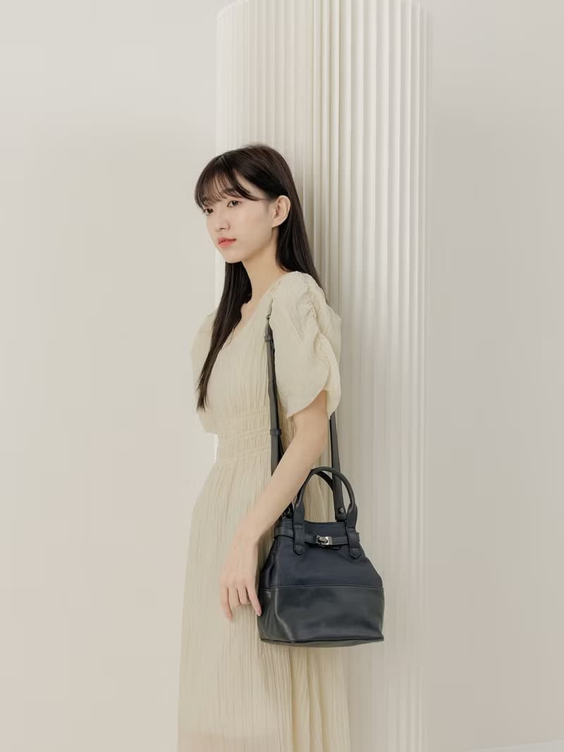 supportingrole 真皮優雅奢華設計肩側手提背包 藍