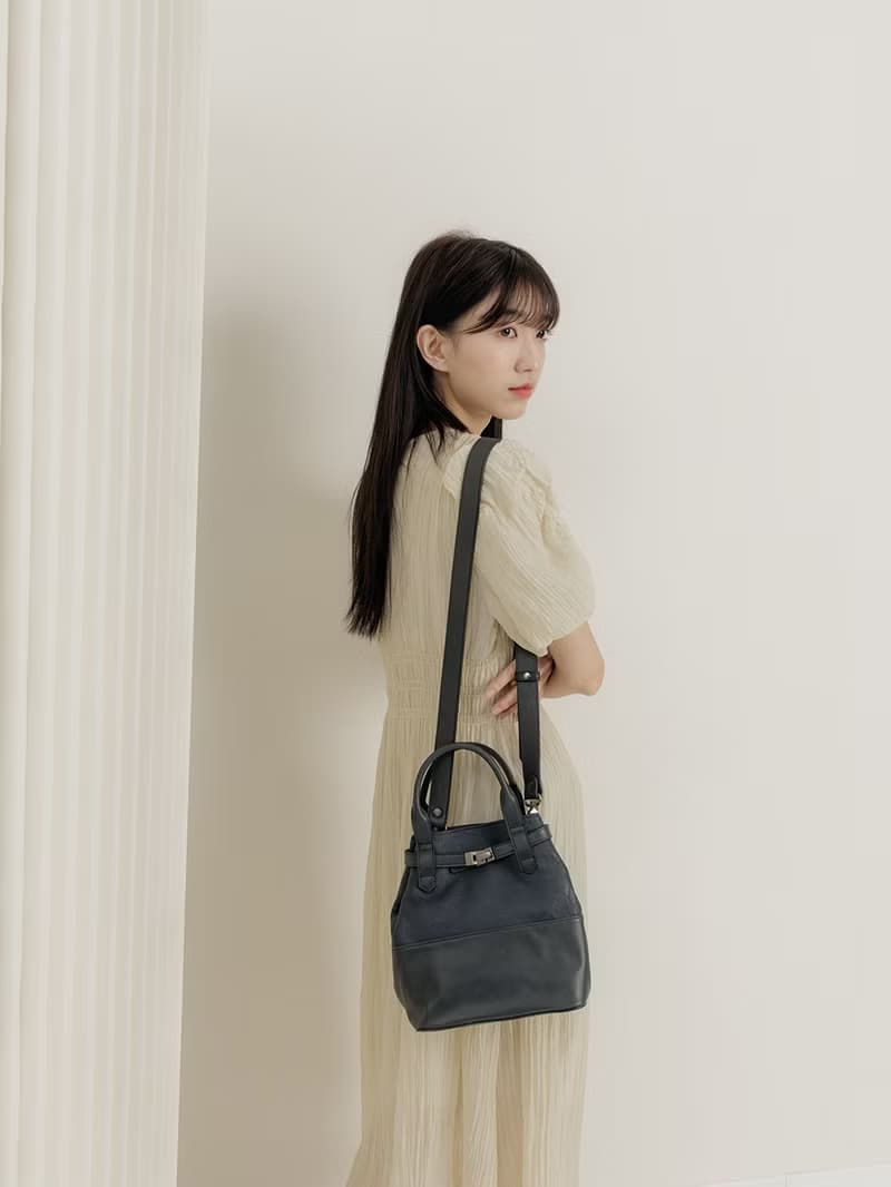 supportingrole 真皮優雅奢華設計肩側手提背包 藍