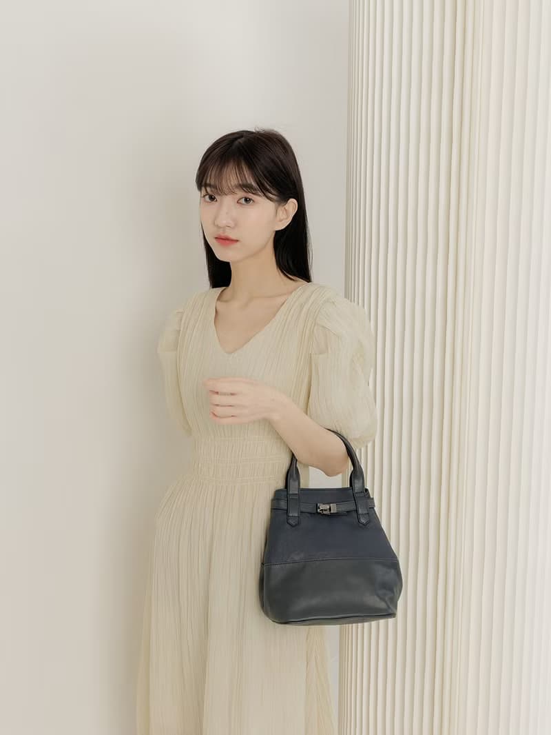 supportingrole 真皮優雅奢華設計肩側手提背包 藍
