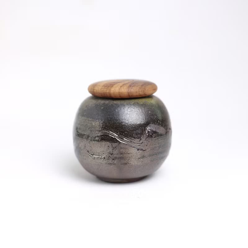 明芽窯 | 柴燒落灰圓罐 (含蓋) 茶葉罐 糖果罐 陶罐 陶藝品 H9