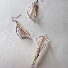 金屬編織胸針耳環套組—海芋