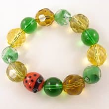 Ladybug Ladybird Red Yellow Green Glass Large Beaded Stretch Bracelet Jewelry