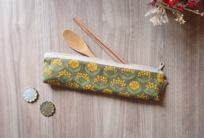 午後小花 棕 - 餐具袋 環保餐具袋 | 海柏手作