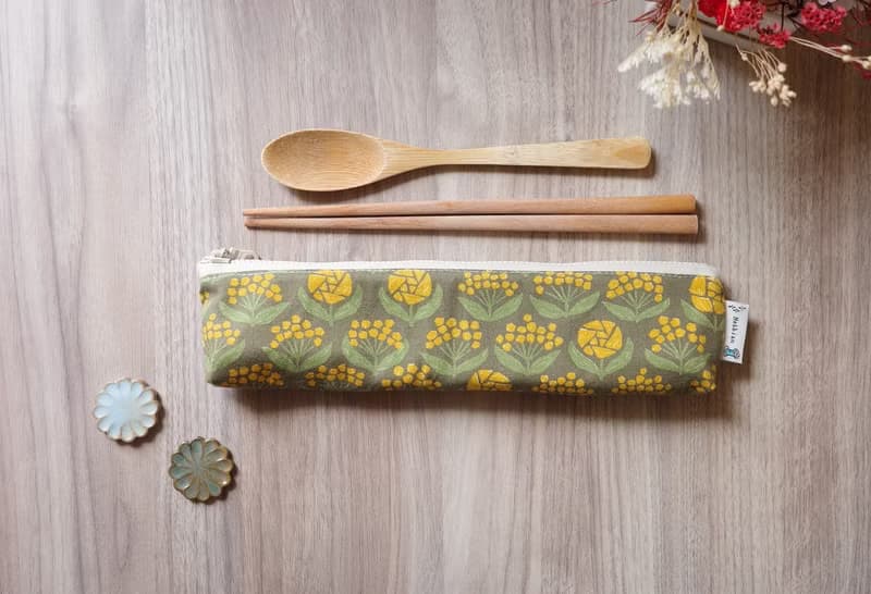 午後小花 棕 - 餐具袋 環保餐具袋 | 海柏手作