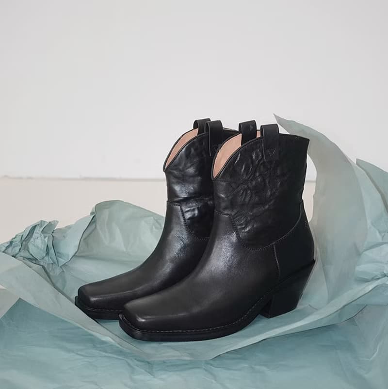 叛逆女郎 方頭蝴蝶雕花西部短靴 手工製