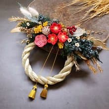 迎新祈福注連繩掛飾和風細工布花流蘇平梅乾燥花永生花開幕新居生