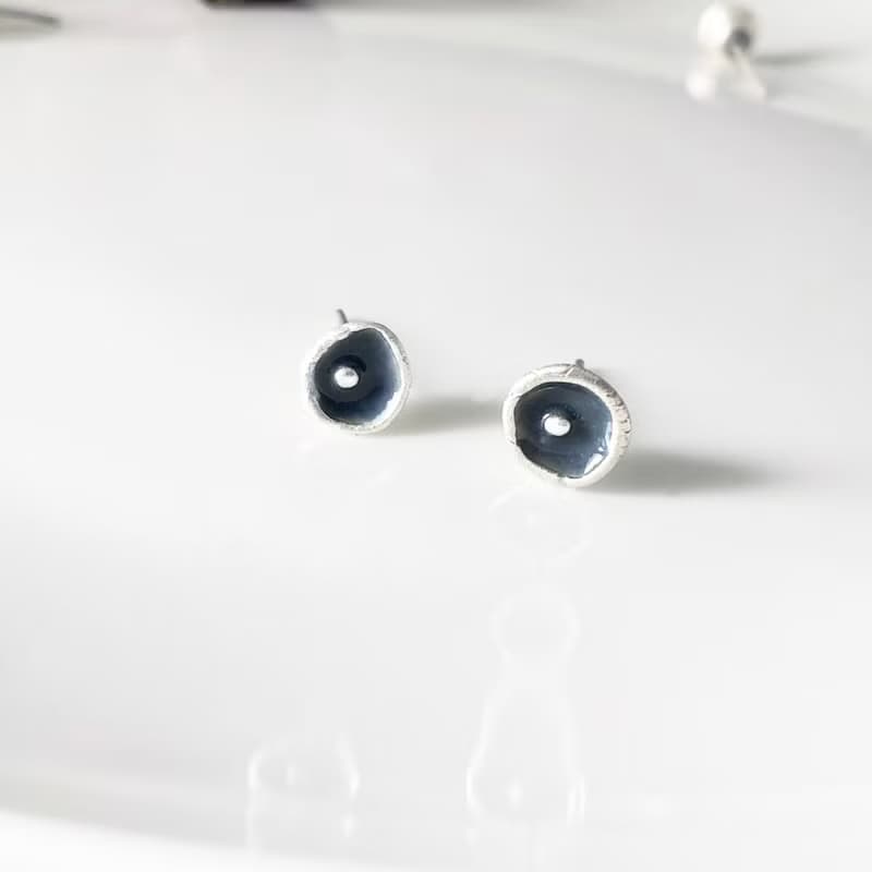 水滴漣漪 - 純銀耳針 耳環 琺瑯 多色 中性 銀黏土