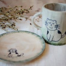 手作馬克杯盤組 貓咪傳情 陶杯茶盤組 午茶杯盤組 午茶系列