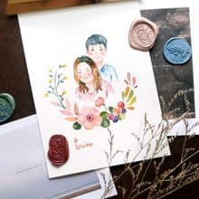【可愛風 - 粉紅花環】 似顏繪 - 7吋(無框)