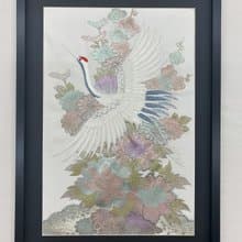 きものアート51  鶴　着物　和モダンインテリア　縁起物　長寿祝い　 made in japan